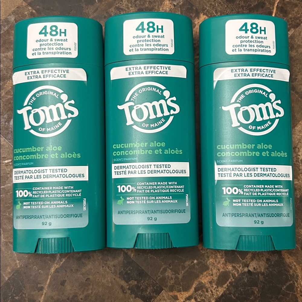 NEW 🆕 Lot of three Tom's of Maine Cucumber Aloe Deodorants / 3x92g aluminum free